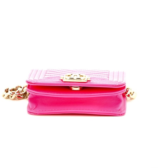 AUTH Chanel Pink Patent Leather Chevron Mini Boy Flap Waist Belt Bag - Picture 4 of 5